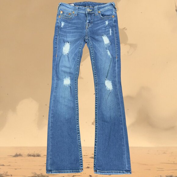 True Religion Becca Mid Rise Bootcut Distressed Jeans Women’s Size 27 Blue - Picture 1 of 10